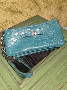 Liz Claiborne Teal Croc-Embossed Wristlet